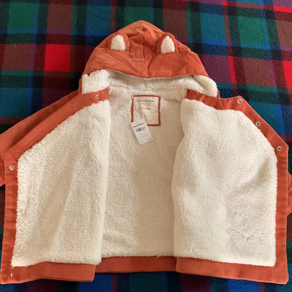 Hanna Andersson fox jacket Sherpa lined corduroy orange brown - Picture 8 of 16